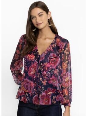 NWT Johnny Was Kiko Ruffle Blouse Petria 100% Silk Size M with Camisole